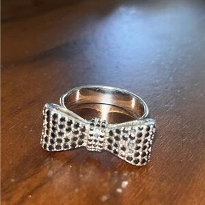 King Baby Queen Baby Sterling and Black cz Bow Ring sz 8